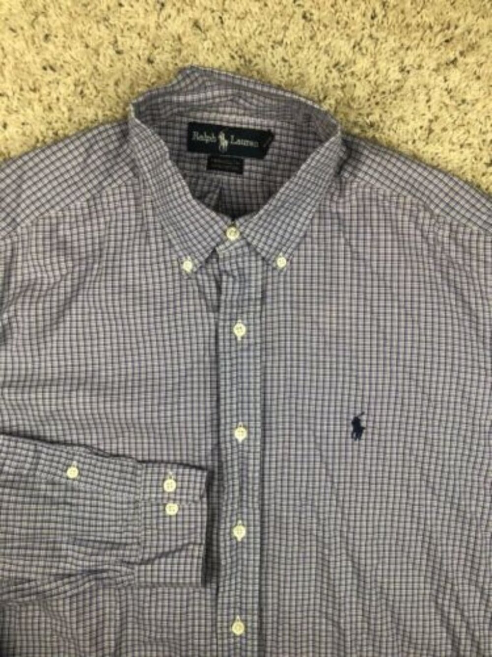 Polo Ralph Lauren Yarmouth Dress Shirt Men's 16 34/35 Purple Blue 100% Cotton